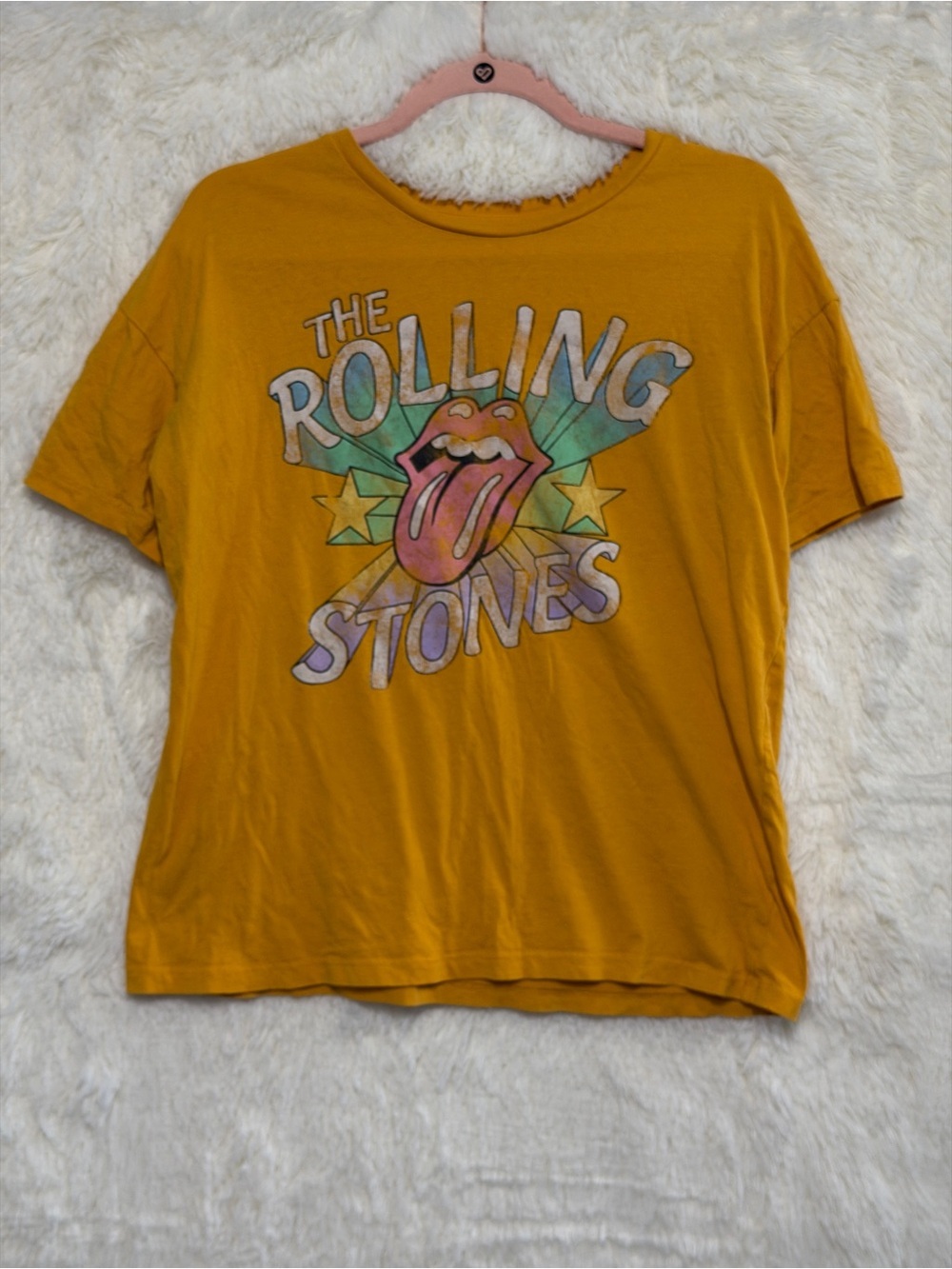 Rolling Stones Short Sleeve Graphic Band T-Shirt Size S Yellow "Hot Lips" Logo